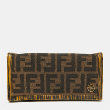 Fendi Tobacco Zucca Canvas and Textured Leather Chef Continental Wallet