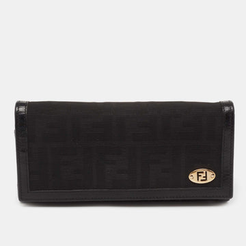 Fendi Black Zucca Canvas and Leather FF Flap Continental Wallet