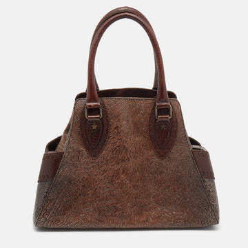 Fendi Brown Textured Embossed Leather Satchel