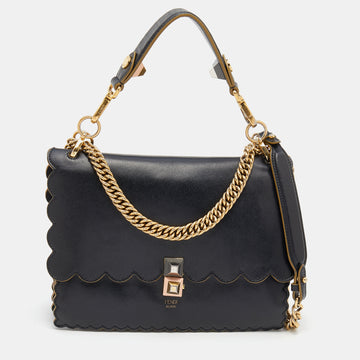 Fendi Black Leather Kan I Studded Shoulder Bag