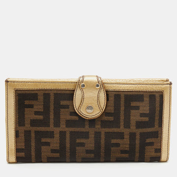 Fendi Brown/Gold Zucca Canvas and Leather Continental Wallet