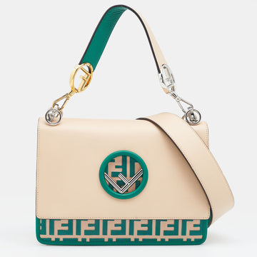 Fendi Beige/Green Leather Kan I Shoulder Bag