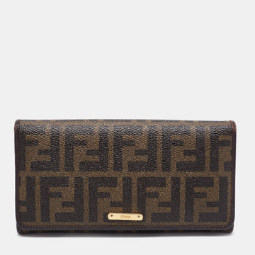 Fendi Tobacco  Zucca Coated Canvas and Leather Flap Continental Wallet