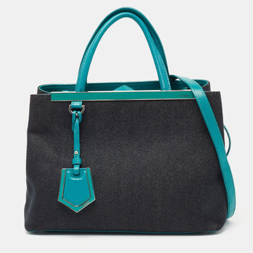Fendi Navy Blue/Teal Blue Denim And Leather Petite 2Jours Tote