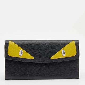 Fendi Black Leather Monster Eyes Continental Wallet