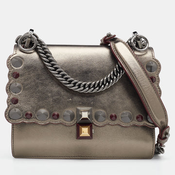 Fendi Metallic Leather Studded Mini Kan I Chain Shoulder Bag