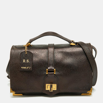 Fendi Dark Brown Textured Leather Classico No.1 Top Handle Bag