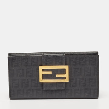 Fendi Black Zucchino Coated Canvas Forever Continental Wallet