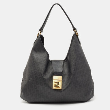 Fendi Black Zucchino Coated Canvas and Leather Hobo