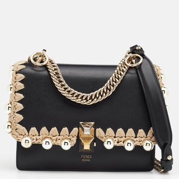 Fendi Black Leather Small Whipstitch Kan I Shoulder Bag