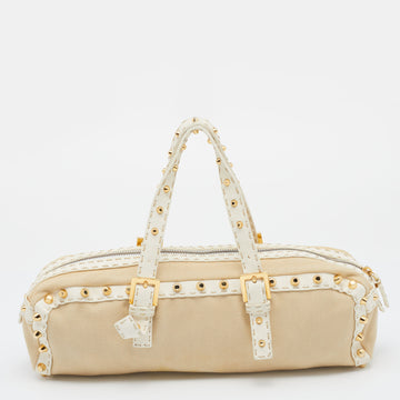 Fendi Beige/White Canvas And Leather Duffel Bag