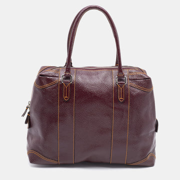 Fendi Burgundy Textured Patent Leather Patent B Mix Satchel