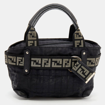 Fendi Black Zucca Fabric And Leather Zip Code Shoulder Bag