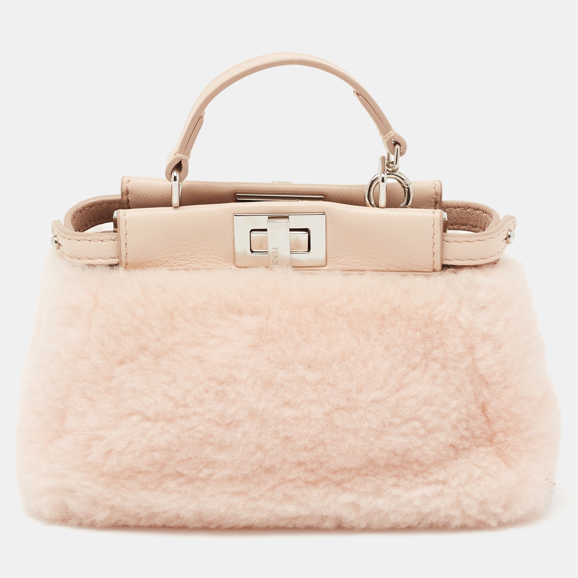 Fendi Powder Pink Shearling and Leather Micro Peekaboo Bag