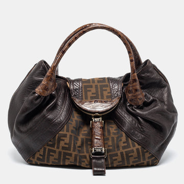 Fendi Tobacco Zucca Canvas and Textured Leather Spy Bag