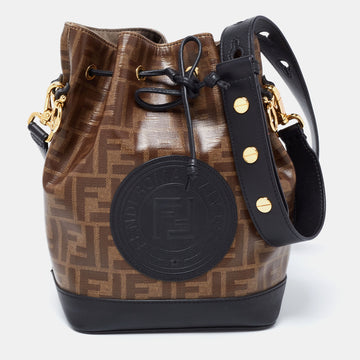 Fendi Brown/Black Zucca Coated Canvas and Leather Mon Tresor Bucket Bag