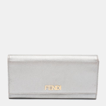 Fendi Silver Leather Logo Flap Continental Wallet