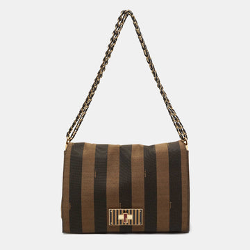 Fendi Brown/Beige Canvas Claudia Shoulder Bag