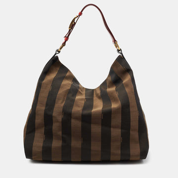 Fendi Brown Pequin Striped Canvas Hobo