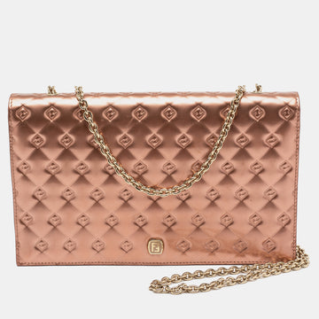 Fendi Rose Gold Patent Leather Fendilicious Wallet On Chain