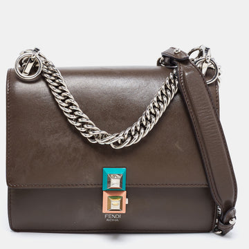 Fendi Dark Brown Leather Small Kan I Shoulder Bag