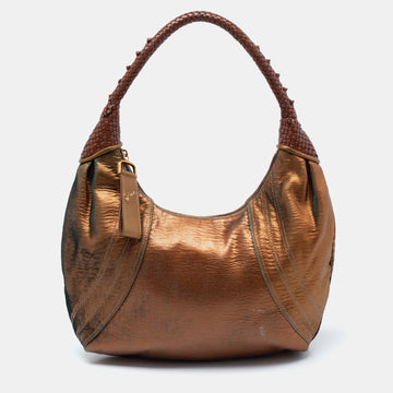 Fendi Metallic Bronze Holographic Fortuny Leather Spy Hobo