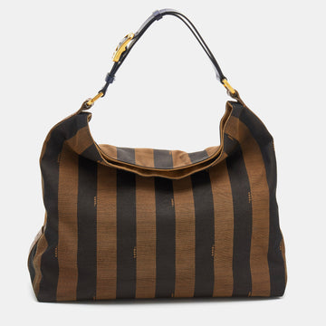 Fendi Brown/Navy Blue Pequin Stripe Canvas And Leather Hobo