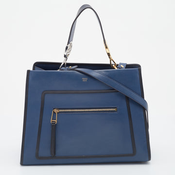 Fendi Blue/Black Leather Runaway Top Handle Bag