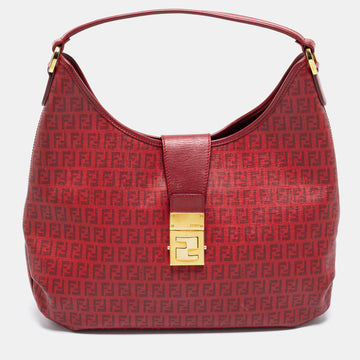 Fendi Red Zucca Coated Canvas And Leather Tote