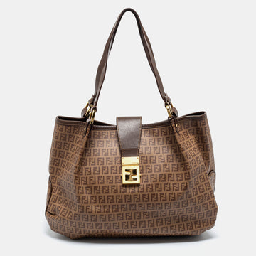 Fendi Brown Zucchino Coated Canvas and Leather Chiusura Tote