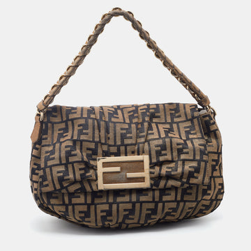 Fendi Gold/Beige Zucca Glitter Jacquard Fabric Mia Flap Bag