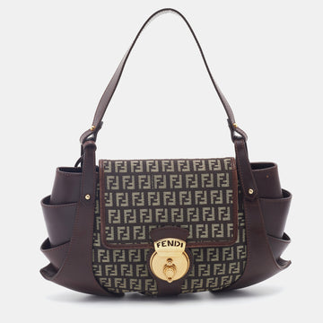 Fendi Brown/Tobacco Zucchino Canvas and Leather Borsa Tuc Hobo