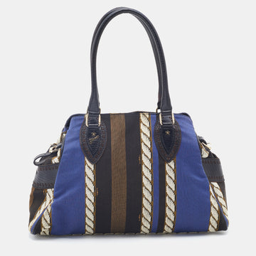 Fendi Multicolor Pequin Canvas and Leather Medium Chef De Jour Tote