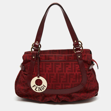 Fendi Red Zucca Canvas And Leather Chef Shoulder Bag