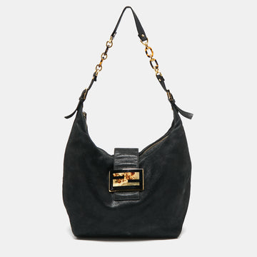 Fendi Black Metallic Leather Mama Forever Hobo