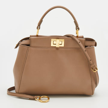 Fendi Taupe Leather Mini Peekaboo Top Handle Bag