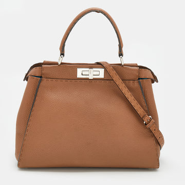 Fendi Caramel Leather Medium Selleria Peekaboo Top Handle Bag