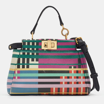 Fendi Multicolor Stripe Print Leather Micro Peekaboo Top Handle Bag