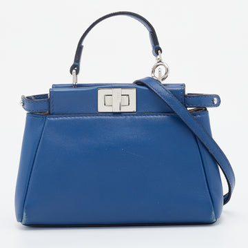 Fendi Blue Leather Micro Peekaboo Top Handle Bag