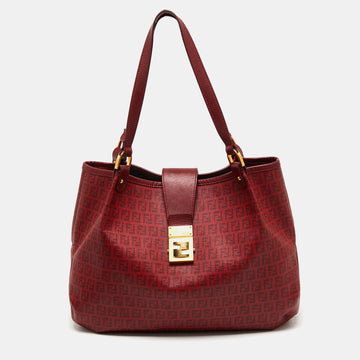 Fendi Red Zucchino Coated Canvas and Leather Chiusura Tote