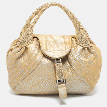 Fendi Metallic Gold Holographic Textured Leather Spy Bag