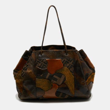 Fendi Brown Leather and Calf Hair Tote