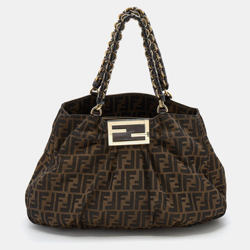 Fendi Brown/Black Zucca Canvas and Patent Leather Mia Shoulder Bag