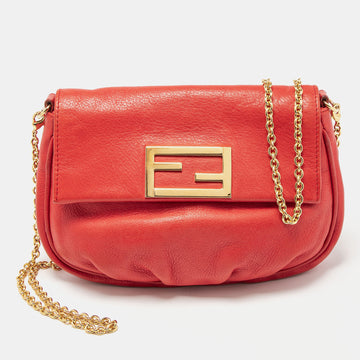 Fendi Red Leather Fendista Pochette Crossbody Bag