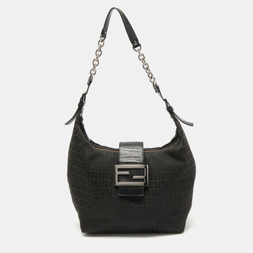 Fendi Black Zucca Canvas and Leather Hobo