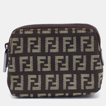 Fendi Beige/Brown Zucchino Canvas Zip Pouch