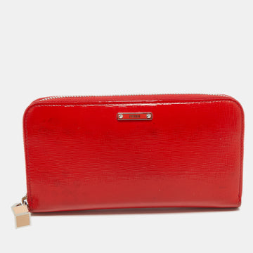 FENDI Red Patent Leather Zip Around Continental Wallet