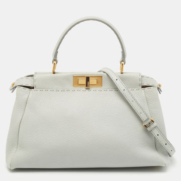 Fendi Light Blue Selleria Leather Made To Order Peekaboo Top Handle Bag