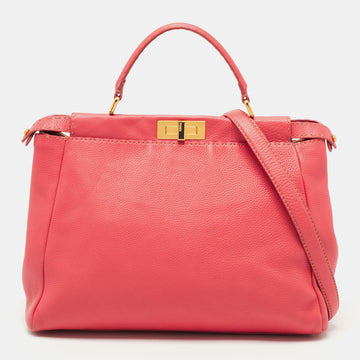 Fendi Red Selleria Leather Large Peekaboo Top Handle Bag