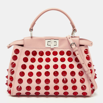 Fendi Light Pink Leather Mini Peekaboo Studded Top Handle Bag